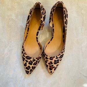 J crew calf hair leopard print kitten heels